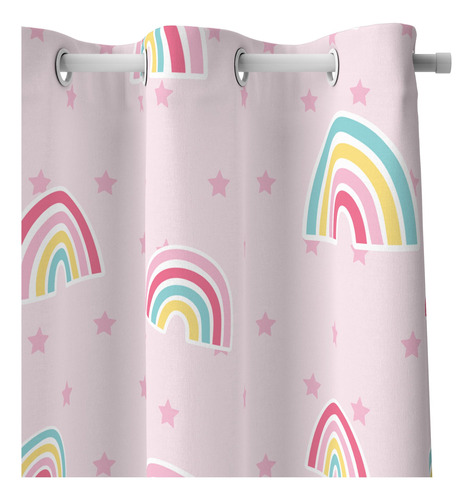 Cortina Infantil Arco Íris Para Quarto De Menina 2,80x1,40m