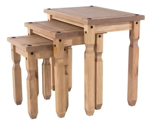 Mesa Ratona Nido Set De 3 - Madera Maciza Linea Mexicana Color Rústico