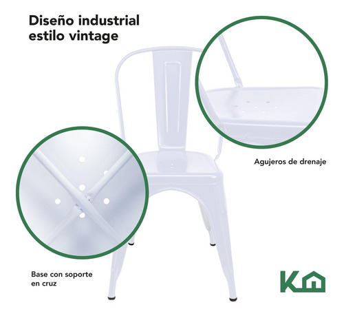 Silla Tolix 2 Piezas Acero Galvanizado Comedor Restaurante Para Exterior Color Blanco Kingshouse