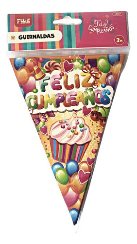 Guirnalda Banderin Feliz Cumpleaños 3 Metros Dibujo Cupcake