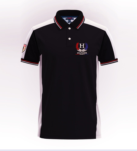 Polo Tommy Hilfiger En Tela Pique Azul Y Blanco. Talla Xl