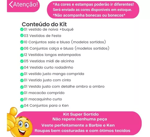 Kit com 10 Conjuntos De Roupas Para Bonecas Barbie - Não Repete na  Americanas Empresas