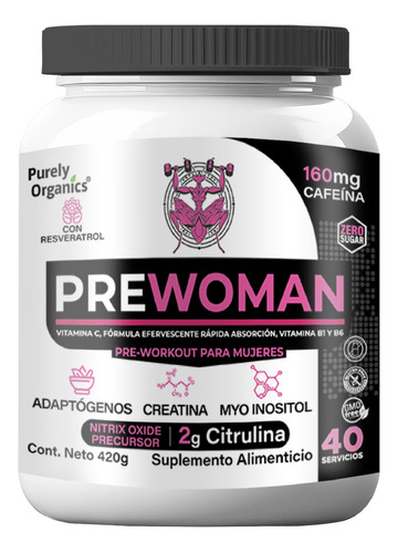 Prewoman Óxido Nítrico Para Mujeres, Purely Organics 40 Serv Sabor Ponche de frutas