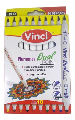 Plumones Dual Point Doble Punta Fina/gruesa Vinci 10 Colores