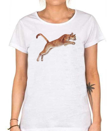 Remera De Mujer Puma Saltando Dibujo Colores Art