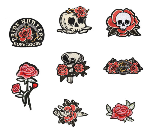 8 Parche Decorativo Bordado Vintage Diseño Calavera Rosa