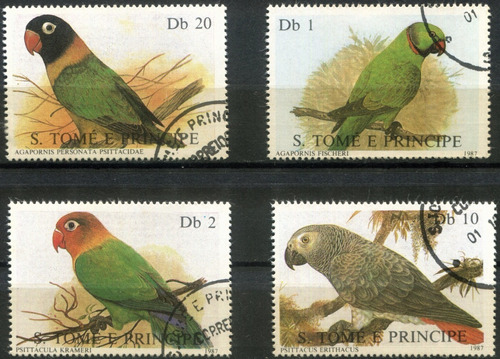 4 Selos São Tomé E Príncipe- Aves Selvagens Papagaios L.3332