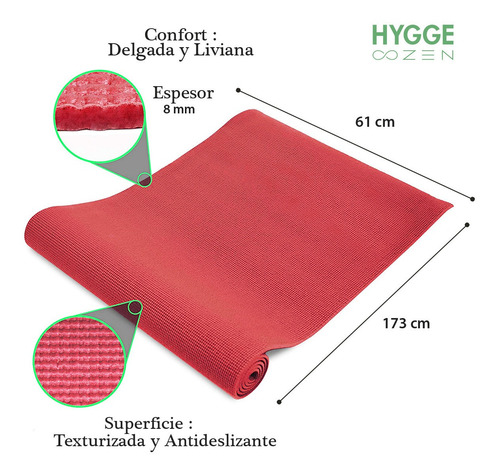 Imagen 2 de 10 de Kit Yoga Mat Colchoneta Pvc 8mm C/correa + Cinturón + Rueda