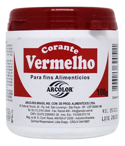 Corante Alimenticio Em Pó Arcolor  100g  Cor Vermelho