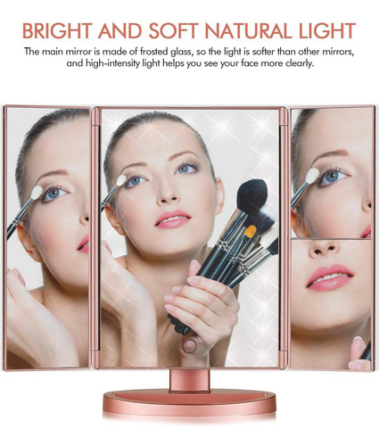 Espejo De Maquillaje Iluminado De 3 Pliegues Aumento