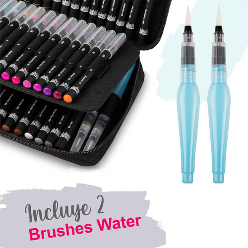 50 Marcadores Acuarelables Colorya Punta De Pincel + 2 Brush