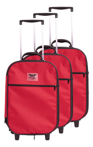 Kit 3 Mala Viagem De Bordo Mão Pequena Medida Anac 55x35x25 Cor Vermelho Vermelho