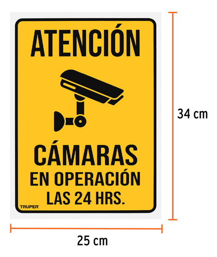 Mayoreo Letrero ''camaras En Operacion'' 25 X 34 Cm Truper Amarillo