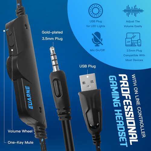 Euarne Auriculares Para Juegos Para Ps4, Xbox One, Ps5, Auri