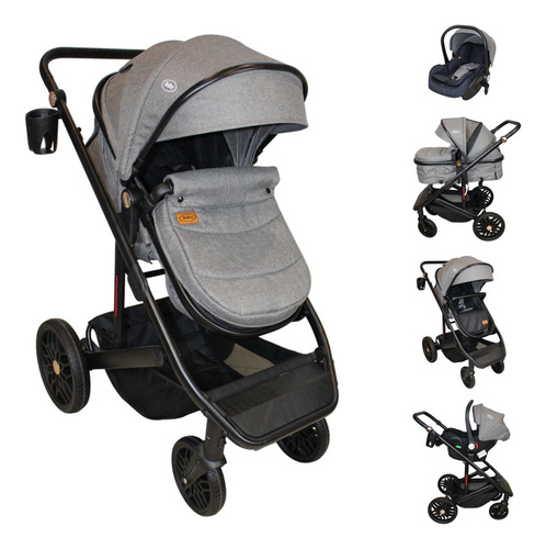 Carriola 4 En 1 Sistema De Viaje Todo Terreno Ibaby Cupra Color Gris claro Chasis Negro