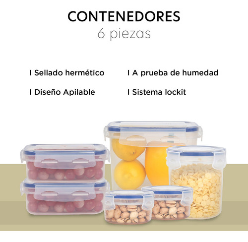 Juego De Contenedores Recipientes Herméticos 6 Pzas Plastico Color Blanco