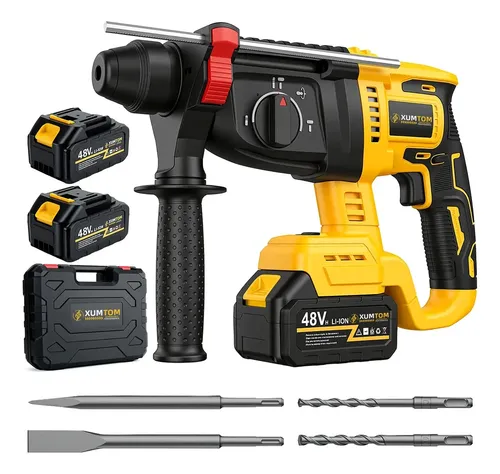 Martelete Rompedor Furadeira Motor Sem Escovas 2 Bateria 48v Xumtom 4 Funções, Para Concreto, Alvenaria, Madeira E Metal