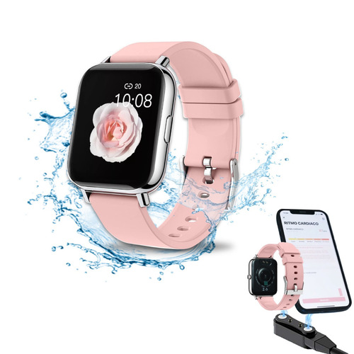 Reloj Bluetooth Smart Watch Inteligente Táctil Mujer Running Color de la caja Plateado Color de la correa Rosa Color del bisel Plateado Diseño de la correa casual