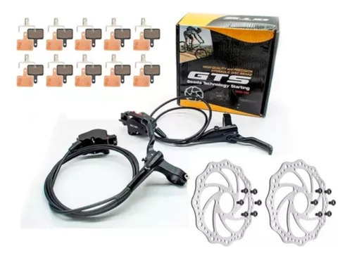 Kit Freio Hidráulico Preto C/ Discos Gts P/ Bike + Pastilhas
