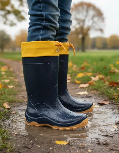 Bota Galocha Infantil Impermeável Azul Amarela C/ Amarração