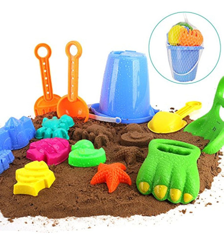 Set De Juguetes De Playa Con Cucharas Rastrillos Y 7 Moldes