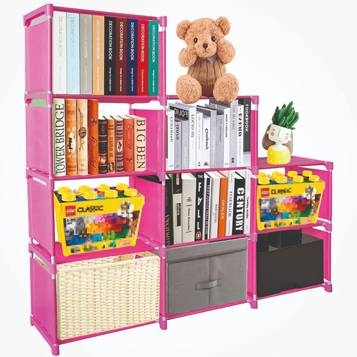 Librero Organizador Armado Facil Portátil Práctico Color Rosa