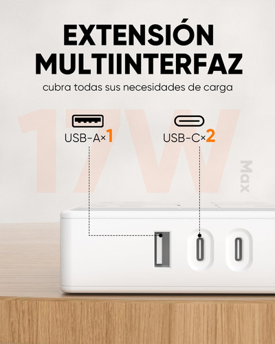 Regleta Multicontacto Pared Usb Con 4 Salidas Y 3 Usb