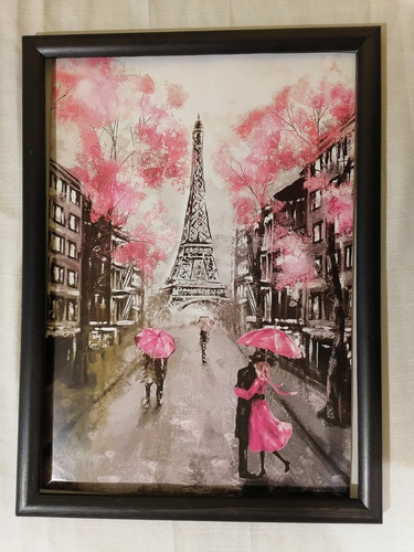 Cuadro De Pareja Y Torre Eiffel Con Tintes Rosas