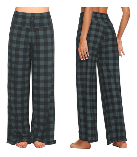 Pantalones De Pijama De Pierna Ancha Con Estampado De Cuadro 