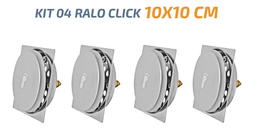 Kit 04 Ralo Click Quadrado 10x10 Inox Veda Cheiro E Insetos