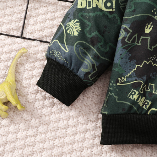 Conjunto De Sudadera Bebé 1-3a Con Estampado De Dinosaurios Verde Oscuro 2-3 Años