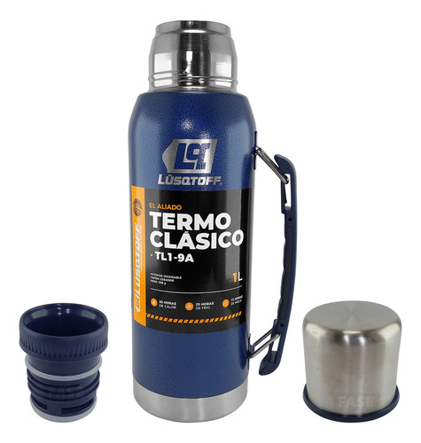 Termo Acero Inox 1 Litro Lusqtoff Azul Frio Calor Manija