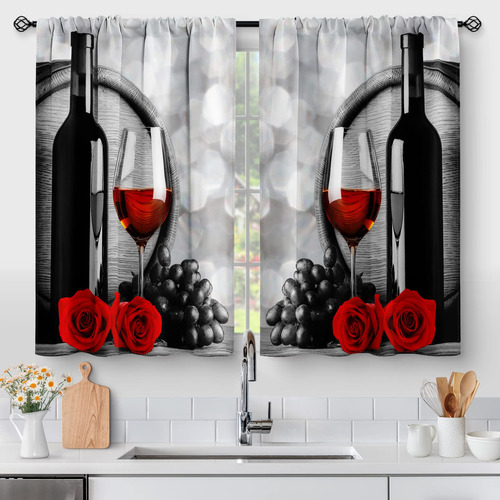 Cortinas De Cocina Con Rosas Rojas Y Vino, Rusticas, Romanti