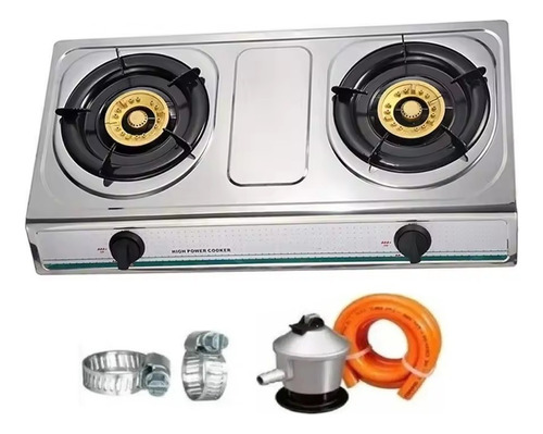 Cocina A Gas Inox 2 Quemadores Encimera + Kit Instalación