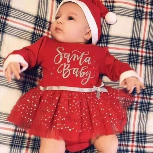 Vestido Pañalero Tul Navidad Rojo Estrellas Ropa Bebe Niña