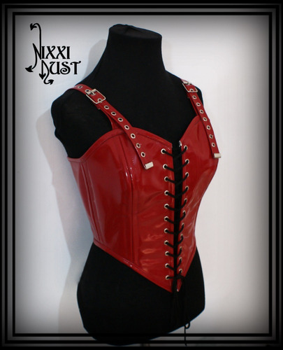 Corset Overbust Cuero Gotico Metalero Rock Bustier 1003.1