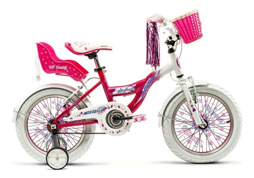 Bicicleta paseo infantil Raleigh 4 Lilhon  2023 R16 S 1v frenos v-brakes color blanco/rosa con ruedas de entrenamiento y pie de apoyo  