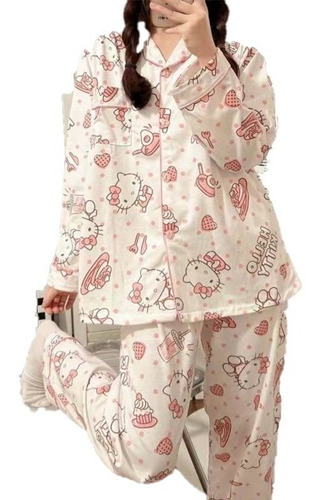 Lady Hello Kitty Pijama De Manga Larga Lindo Corea