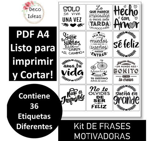 Kit Imprimible 03 Frases Positivas Tag Topper Emprendedores