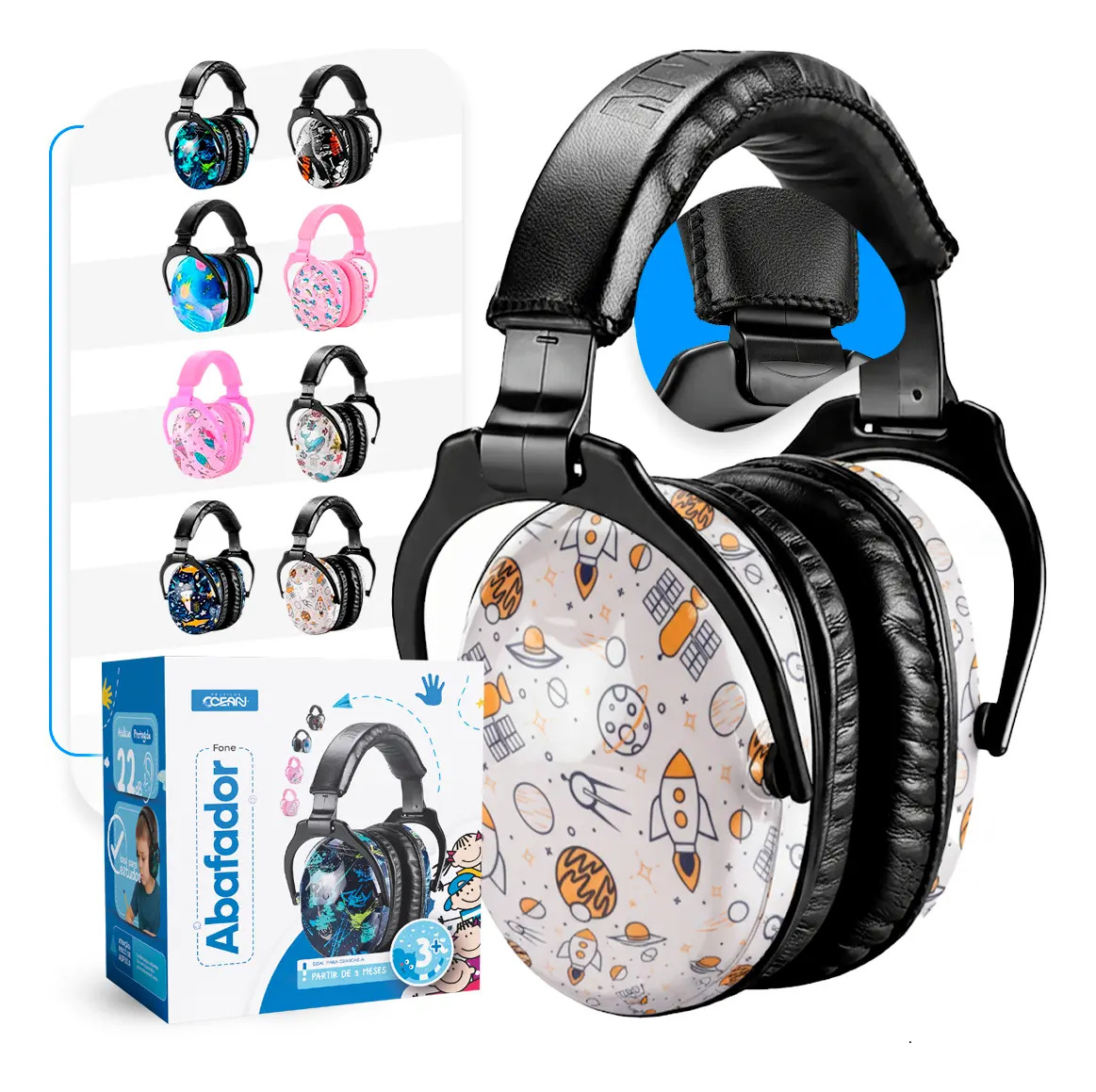 Protetor Auricular Abafador Ruído Autismo Autista Tdah Tea Infantil Adulto Concha Ajustável Redução 22db Nautilus Ocean - Cor Foguetes