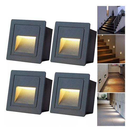 4lampara Led Escalera Pared Cortesía Empotrable Foco 3w Ip65