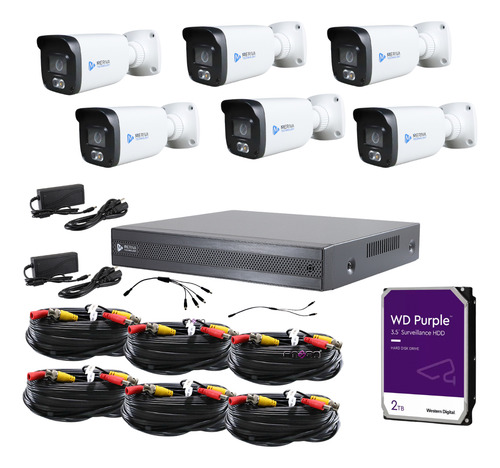 Kit 2mp 6 Camaras Bala + 1 Dvr 8ch Audio + Disco 2tb