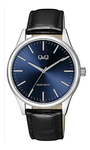 Reloj Q&q Caballero Q59a-003py Correa Cuero Negro/ Dial Azul