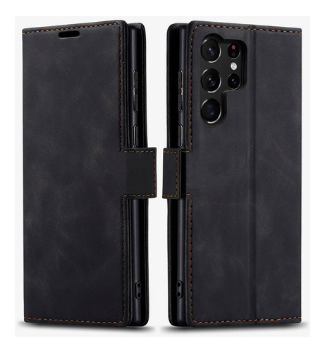 Funda De Cuero Para Samsung Galaxy S23 Ultra Tapa Magnética