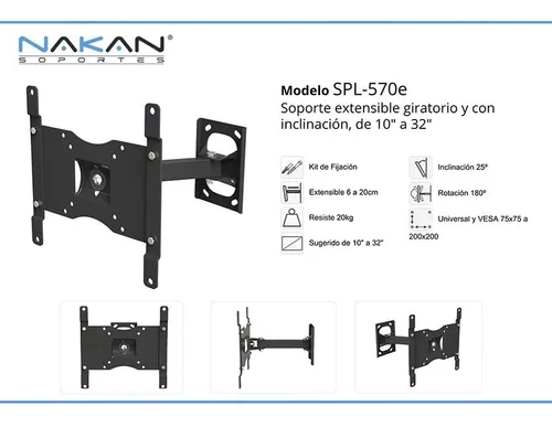 Soporte TV de 10 a 32 Nakan SPL-570E Extensible C/Inclinación