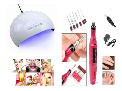 Cabina De Uñas Led Uv 36w Para Esmalte Semi + Torno + Fresas