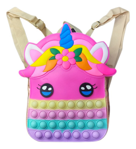 Mochila Bolso Pop It Arcoíris Unicornio Anti Estrés Niñas.