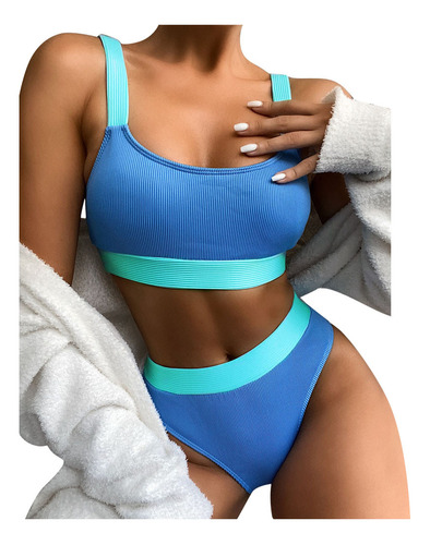 Conjunto De Bikini De Retazos Para Mujer En Forma De T, Con