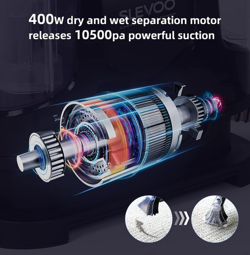 Aspiradora Slevoo 400w 2cepillos Shampu Lava Alfobra Colchon