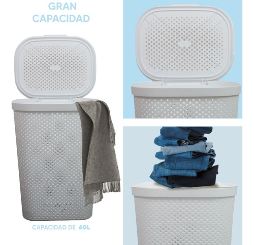 Set 4 Cestos Para Ropa 60l Blanco De Tapa Almacenamiento